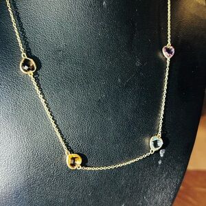 Elegant Gold 14K Necklace with Multicolor Gemstones